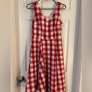 Red plaid gingham circle skirt dress